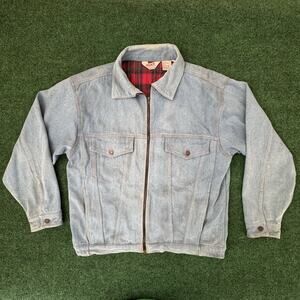 DUKE Vintage Denim Jean Jacket Lined Full Zipper Closure Pockets Size Large